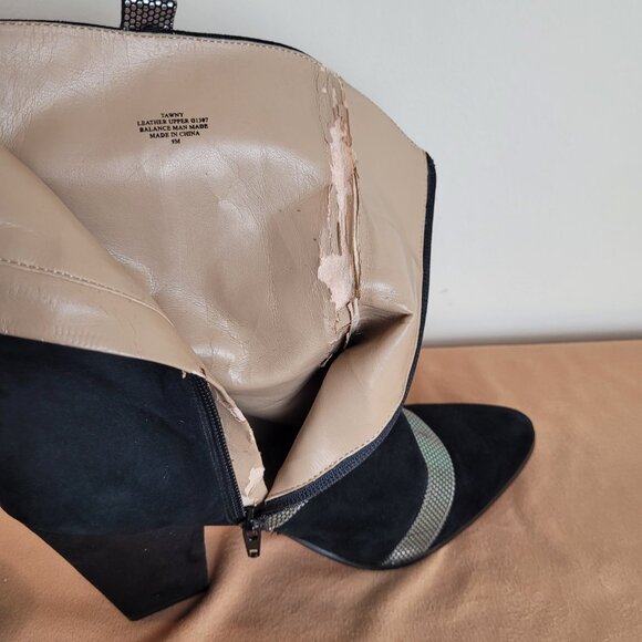 Y2K Vibe Paris Hilton Black Suede Silver Metallic Ankle Boots Size 9 Tawny Heels - Picture 11 of 16